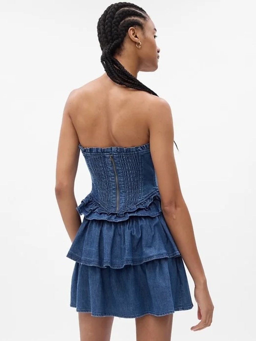 Gap- Love Shack Facy Strapless Tiered Denim Mini Dress - Blue - Picture 3 of 10